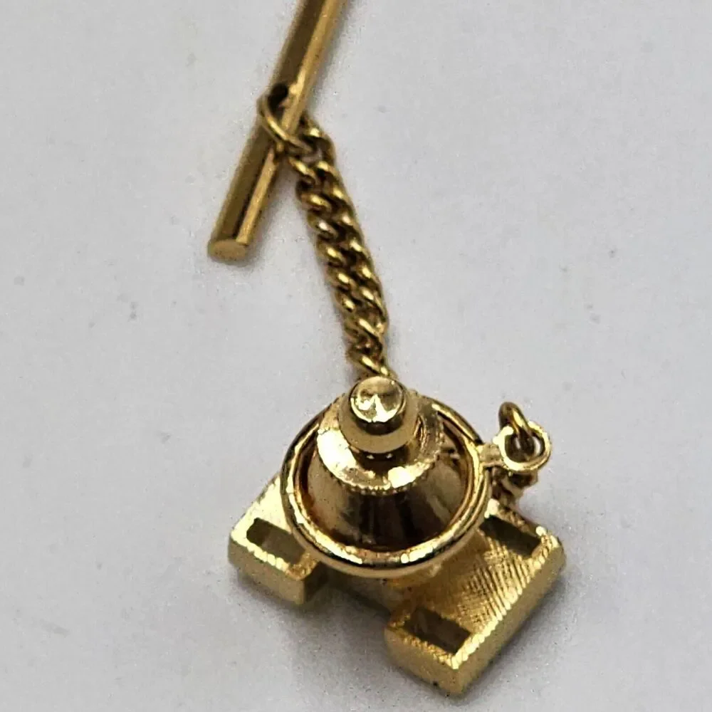 Vintage Genuine Onyx Inlaid Jade Quality ANSON Tie Tack Green Black Gentleman